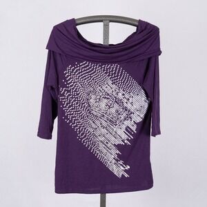 Seven 7 Luxe Women's 3/4 Sleeve Blouse w/ Sequins & Cut Out Purple Size 14/16